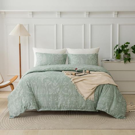 Bettwäsche-Set 220x240 cm 3-teilig Mikrofaser Salbeigrün Botanisch OEKO-TEX
