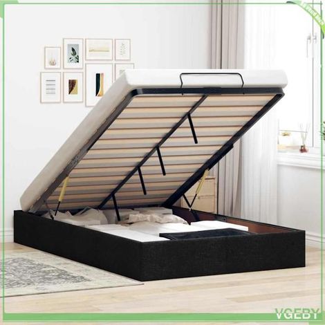Cadre de lit ottoman - 3310870 - 120x200 cm - Rangement hydraulique - Tissu noir (1/5)