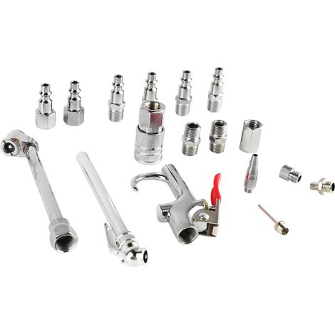 Ensemble de 17 pièces comprenant un pistolet à air comprimé, une pompe à air, un manomètre de pression des pneus et un raccord rapide américain 1/4 NPT. (1/5)