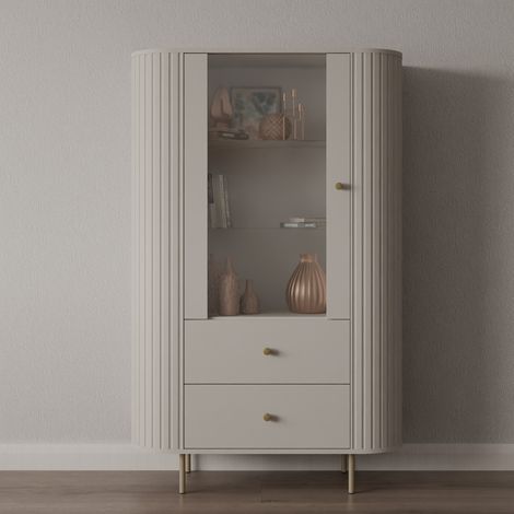 Vitrine moderne 1 porte vitrée beige et doré LILIO (1/5)