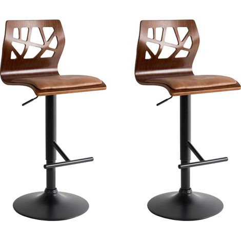 Conjunto de 2 sillas de bar giratorias ajustable de piel sintética marrón oscuro con pata negra Petersburg (1/5)