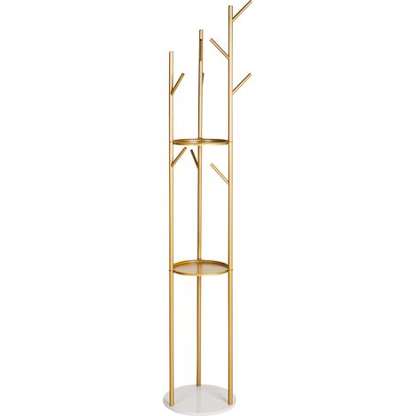 Perchero de interior soporte para abrigos con estantes mármol metal dorado Raltson (1/5)