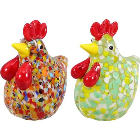 Ornements Poulet Verre Soufflé Main 2 Pièces 6,5 x 5 x 3,5 cm Décoration Cuisine Intérieur Ambiance Festive Collection Artistique Maison Salon Fêtes (1/5)