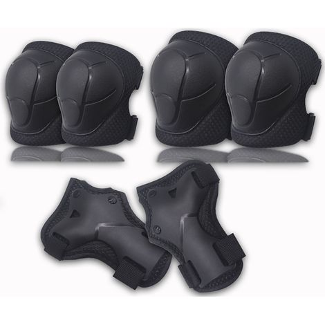 Lot de 6 protections pour genoux, coudes et poignets pour enfants, pour patins et vélos (noir)