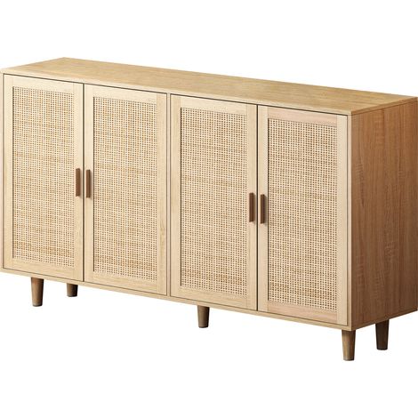 Aparador de almacenaje con 4 puertas de ratán 158 x 40 x 88 cm color natural HOMVRA (1/5)