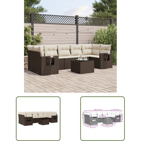 vidaXL 8-tlg. Garten-Sofagarnitur mit Kissen Braun Poly Rattan