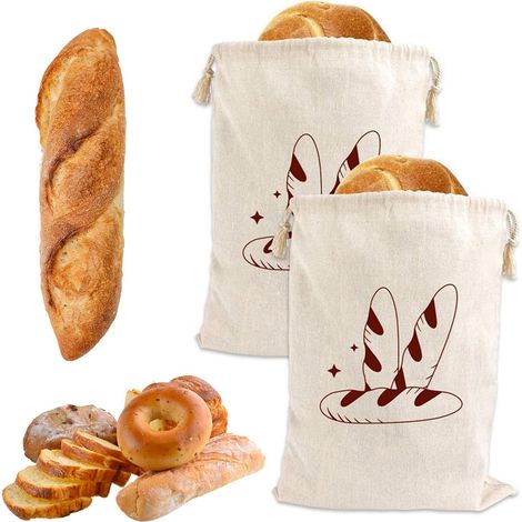 Lot de 2 sacs à pain réutilisables respectueux de l'environnement pour le stockage du pain fait maison, 40 x 30 cm (1/2)