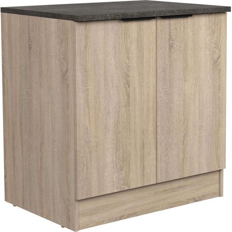 Module de cuisine basse Arko de style industriel en chêne brut et noir avec 2 portes 80 x 86 x 60 cm (1/5)
