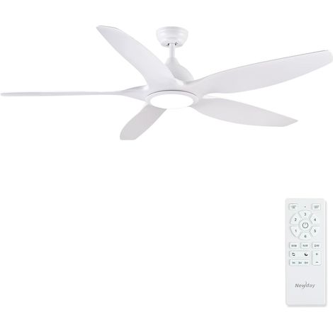 Ventilador de techo grande blanco de 153 cm con luz y control remoto, silencioso, moderno, con motor de CC reversible, 5 aspas, temporizador y regulador de intensidad para dormitorio, sala de estar y (1/5)