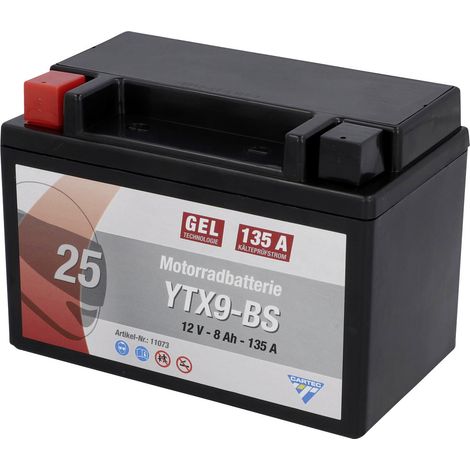 Cartec Gel Motorradbatterie YTX9-BS 9Ah 200A Gel-Batterie