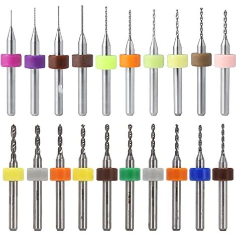 20 Pcs 0.1-1.0mm, 1.1-2.0mm PCB Circuit Imprimé Carbure de Tungstène Micro Forets Mini Twist Drill Bits Set Gravure Métallurgie pour Bijoux CNC Gravure (1/5)