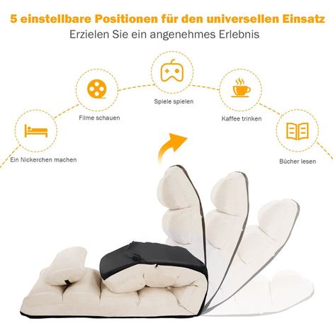 Silla de suelo ajustable de ante, 5 posiciones, beige, 175 x 55 x 20 cm (1/5)