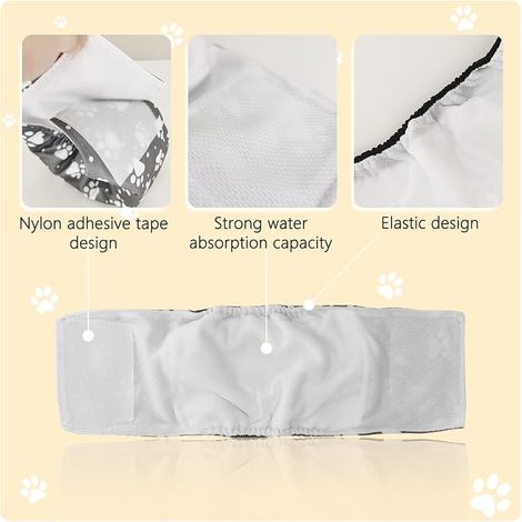 Couche pour Chien Femelle Lavable Culottes Hygiéniques Chiennes Chaleurs Culotte pour Chien Femelle en Chaleur et Incontinentes Léopard Rose L (1/2)