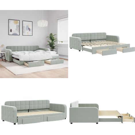 vidaXL Tagesbett Ausziehbar mit Schubladen Hellgrau 90x200 cm Samt (1/5)