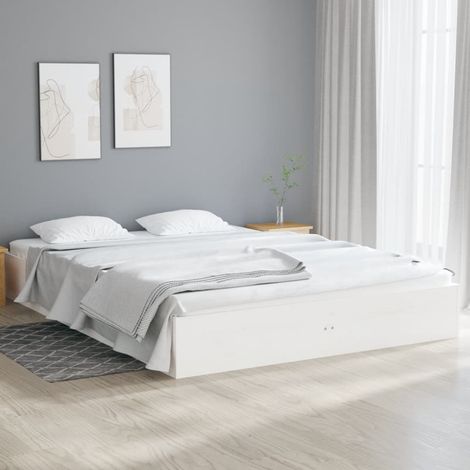 Lit double-140 x 190 cm, Cadre de lit, Lit adulte, Structure de lit blanc bois massif PDKEI47699 (1/5)