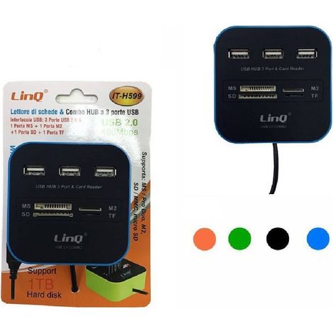 Trade Shop - Lector De Tarjetas De Memoria Reader Combo Hub 3 Puertos Usb 2.0 Ms M2 Sd Tf It-h599 - (1/2)