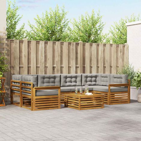 Outdoor-Sofagarnitur mit Kissen 7 pcs Natürlich und Hellgrau