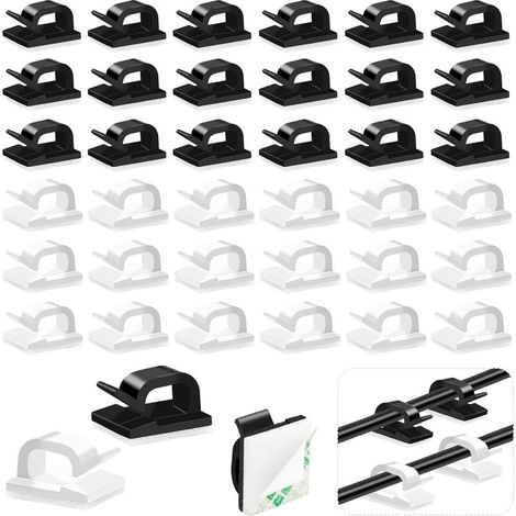 Lamicall - Lot de 80 supports de câbles autocollants - Clips de câble - Support mural autocollant de 2 à 4 mm de diamètre - Borne de finition pour câble d'alimentation, câble de charge USB, guirlandes (1/5)