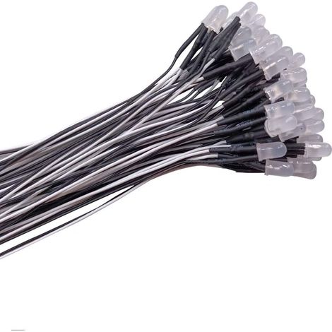 50 Pièces 12V Diodes LED Pre-Wired Round Top Ampoule Lampe, 5mm Diode Ampoule, Lumière Diffusée Lentille Colorée Petites Lampes à LED (Blanc) (1/5)