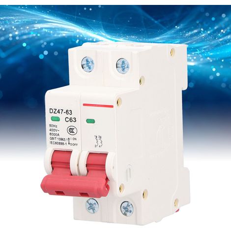 Disjoncteur miniature 2P, interrupteur à air domestique, protection contre les courts-circuits et les surcharges, 63A. (1/5)