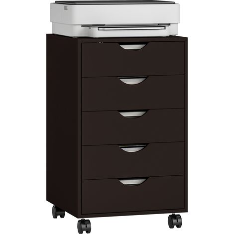 HOMCOM cajonera escritorio con ruedas, cajonera oficina con 5 cajones, archivador móvil, para estudio, salón, 40x40x68,5 cm, marrón (1/5)