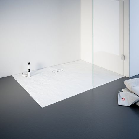 Receveur de douche 80 x 120 cm résine minérale de plain-pied, décor effet Pierre blanche, Schulte