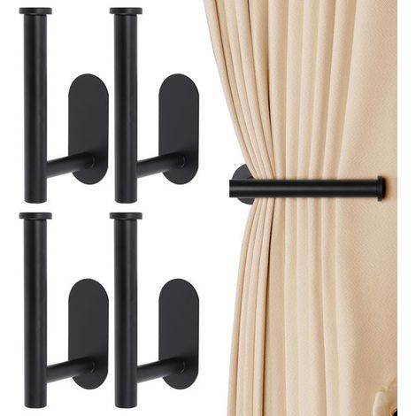 Lot de 4 attaches à rideaux autocollantes noires – Sans perçage – Crochets en U – Modernes et pratiques (1/5)