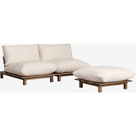 Sofá modular reclinable de jardín de 2 piezas con puff en madera de acacia Brina SKLUM