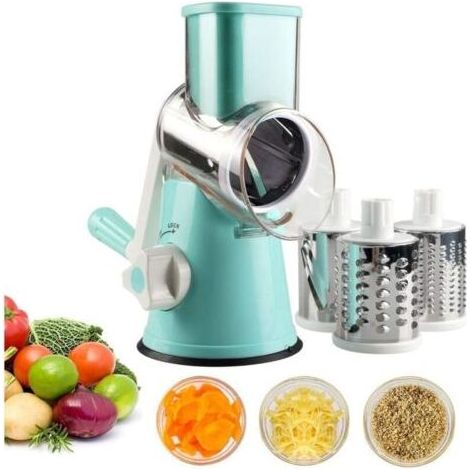 Coupe-légumes manuel Coupe-légumes Râpe à tambour Moulin à fromage avec 3 inserts de tambour en acier inoxydable (bleu) -A..dyk. (1/4)