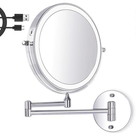 Miroir de maquillage LED, grossissement 1X/7X, 3 couleurs de lumière réglables, pivotant à 360° et extensible (1/5)