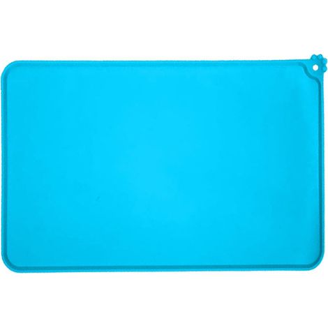 Tapis d'alimentation en silicone pour animaux, imperméable, pour gamelles de chiens et chats, bords surélevés, antidérapant - Bleu (1/5)