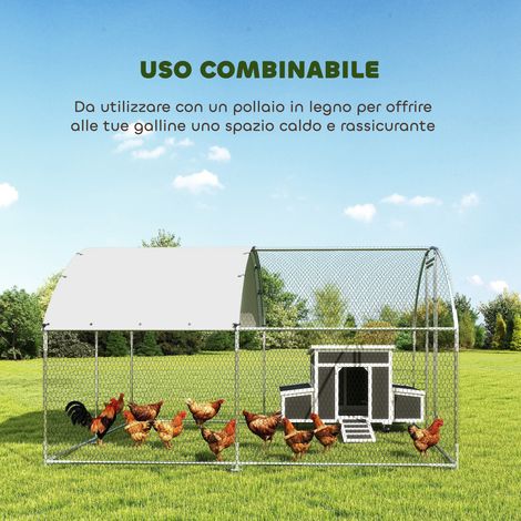 Poulailler en acier galvanisé argenté 2,8x3,4x1,9 m, toit imperméable et serrure de sécurité incluse, abri pour poules extérieur. (1/5)