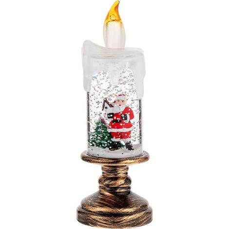 Bougie de Noël sans flamme en 3 parties, bougie sans flamme vacillante avec minuterie, bougie LED, fonctionne sur piles, bougie boule de neige pour décoration de Noël. (1/4)