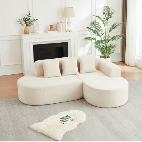 Modulares Ecksofa 220 cm aus beigem Cord, mit 3 Kissen, ohne Montage, OKMYHOME (1/5)