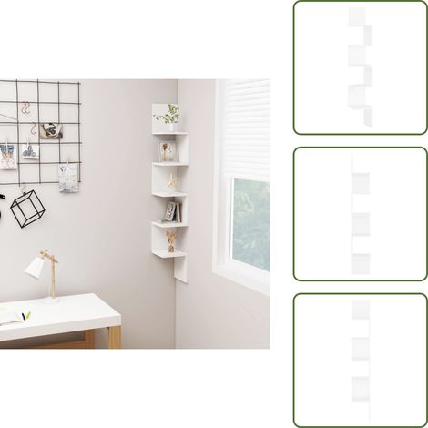 Étagère d'angle murale Blanc 20x20x127,5 cm bois d’ingénierie - Étagère Murale - Étagère D'angle - Rangement Mural - Décoration Murale - Meuble Blanc (1/5)