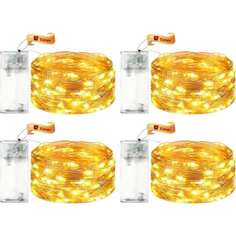4 Pack Battery Operated LED String Lights with Timer 3M 30 LED Micro Copper Wire String Lights Indoor Battery Operated Warm White with Timer for Wedding New Year (1/5)