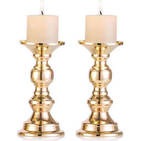 Set di due portacandele in metallo dorato, ideali come decorazione per matrimoni. Progettati per candele da 50 mm, sono perfetti per matrimoni, occasioni speciali e feste. (1/5)