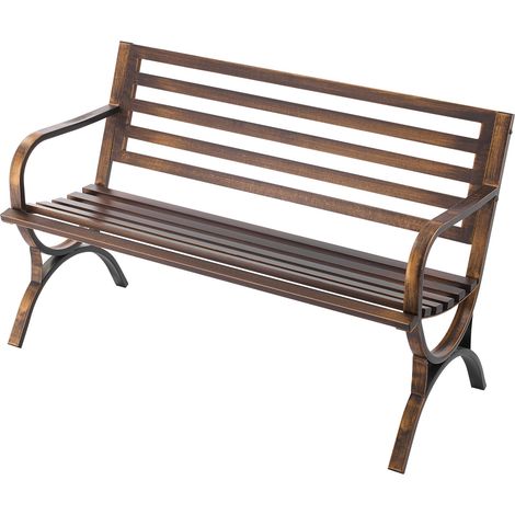 Mophorn Panca da Esterno 127 cm, Realizzata in Acciaio al Carbonio con Schienale a Doghe e Braccioli Arrotondati, Ideale per Patio, Giardino e Parco, Resistente alle Intemperie (1/5)