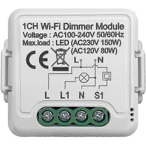 Module variateur intelligent Tuya Wifi 10A, compatible avec Google Home et Android, contrôle bidirectionnel, 1 bouton (1/5)