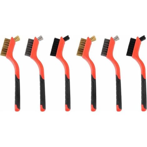 Un ensemble de 6 brosses métalliques en acier inoxydable, laiton, fibre de carbone et nylon brosses pour nettoyer les scories de soudure, enlever la rouille et la poussière.