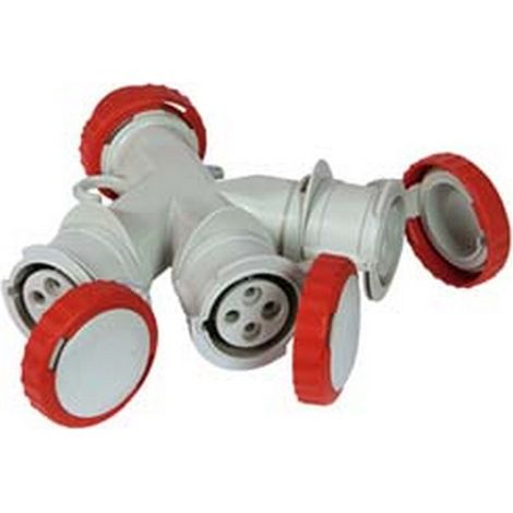 1PZ ADATTATORE INDUSTRIALE 380V CON SPINA E 3 PRESE CEE 309 IP67 - 16A colore rosso 73140