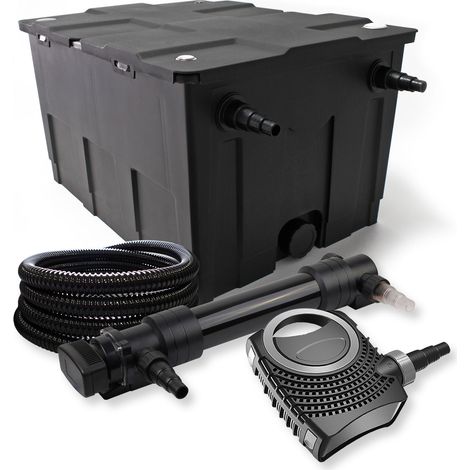 SunSun Komplettset: CBF-550 Teichfilter bis 60000 L Teichfilteranlage als Durchlauffilter, NEO10000 SuperECO Teichpumpe 10000l/h 80W, CUV-636 Teichklärer UVC Klärer mit 36W, 25m Teichschlauch 25 mm