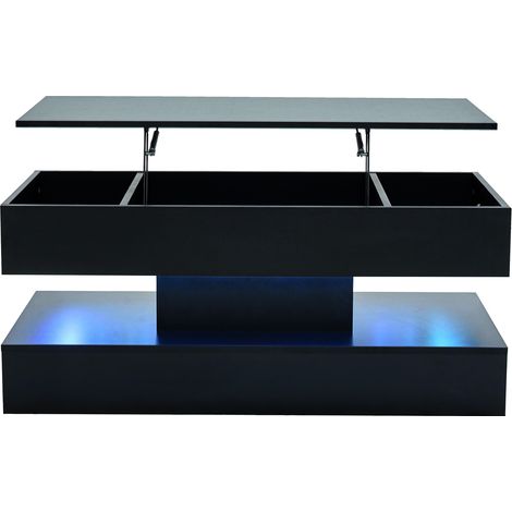 Couchtisch mit LED-Beleuchtung, Höhenverstellung und Stauraum, 100 x 50 x 42 cm, Schwarz (1/5)