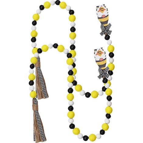 Guirlande de perles en bois avec pompon et abeilles, 6 pièces, finitions soignées. (1/5)