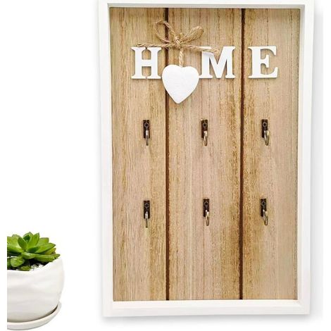 Armoire à clés, Boîte à clés Murale en Bois, avec 6 Crochets à Suspendre pour clés, Boîte de Clés en Bois Armoire à clés,30x20x3cm (1/5)