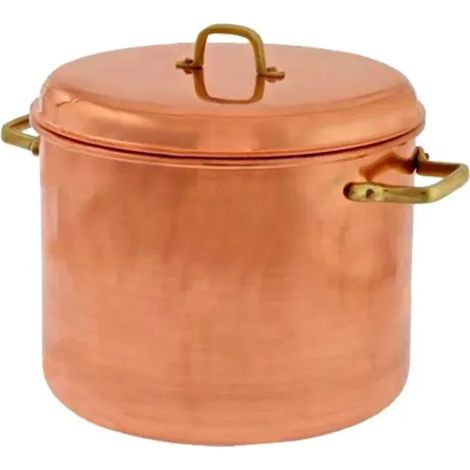 Pot en cuivre avec anses 28 cm - Fabrication moulée en cuivre lisse ou martelé, anses en laiton ou arche en fer, capacité 12 L, hauteur 22 cm, idéal pour cuisson traditionnelle