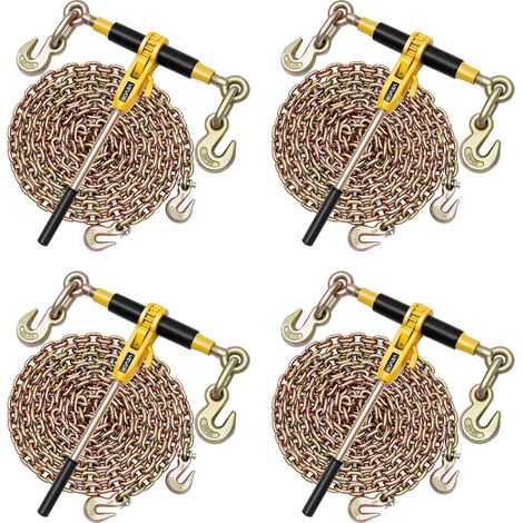 Tendeur à Cliquet avec Chaîne d'Arrimage G80 10 mm x 6,1 m, Lot de 4, Charge de Tendeur 4173 kg, Attaches de Chaîne de Transport, pour Sécuriser les Charges, Transport, Remorque Camion à Plateau (1/5)