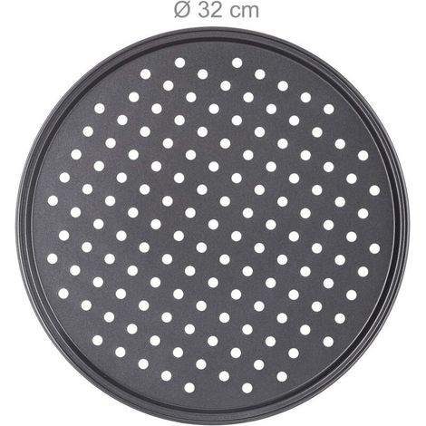 Lot de 2 plaques à pizza, rondes, perforées, antiadhésives, pizza & tarte flambée, acier carbone, plaque croustillante, ∅ 3 (1/5)