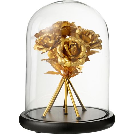 Cloche Déco en Verre "Bouquet de Roses" 29cm Doré (1/2)