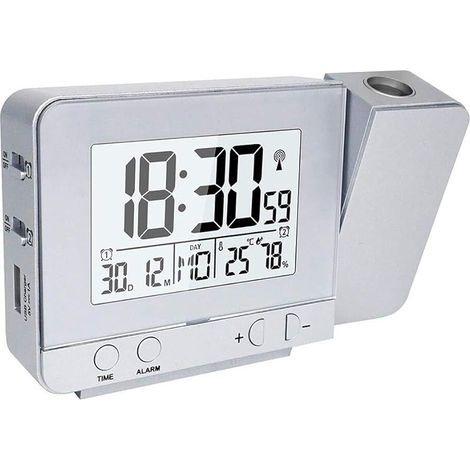 Projection Alarm Clock, Digital Clock with Time, Temperature Projection with Dual Alarm, Humidity, Snooze, Timer, Calendar, USB Port (Silver Colour) (1/4)
